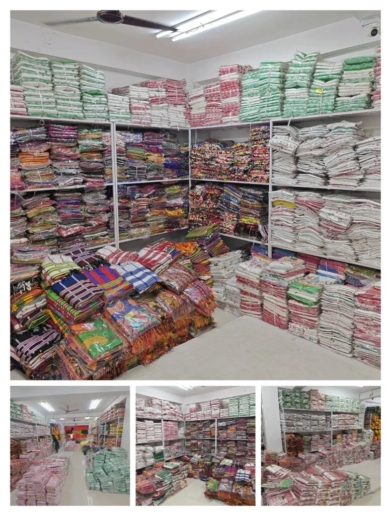 Traditional Adivasi, Ho and Oraon sarees with tribal patterns at Santosh Synthetics Jamshedpur.
