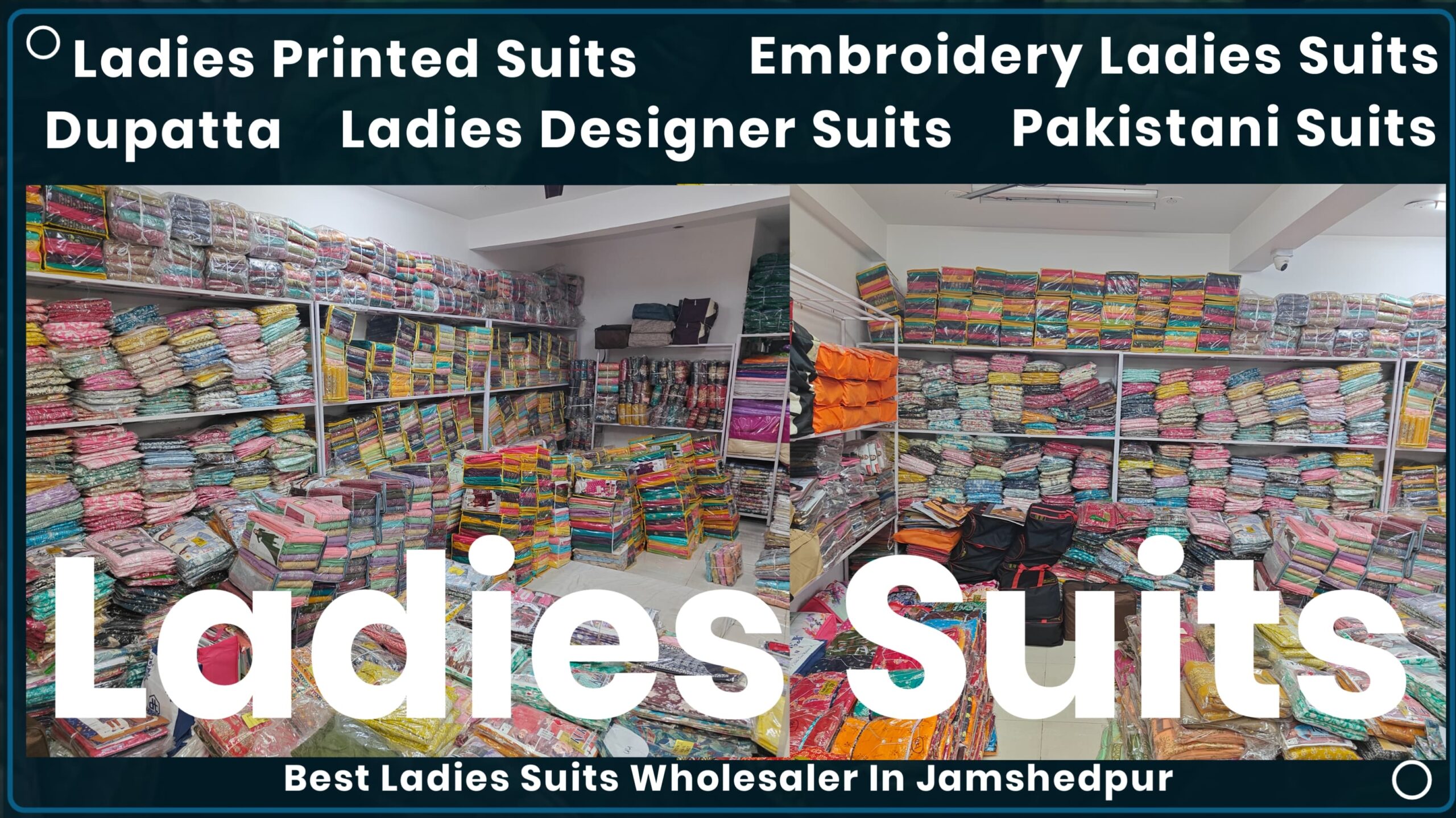 Ladies suit showroom with latest suit design, ladies wear suits, suit wear for women, salwar suit and salwar kameez suits at Santosh Synthetics.