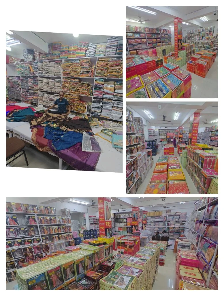 Silk and designer saree department with premium gift boxes at Santosh Synthetics Jamshedpur.