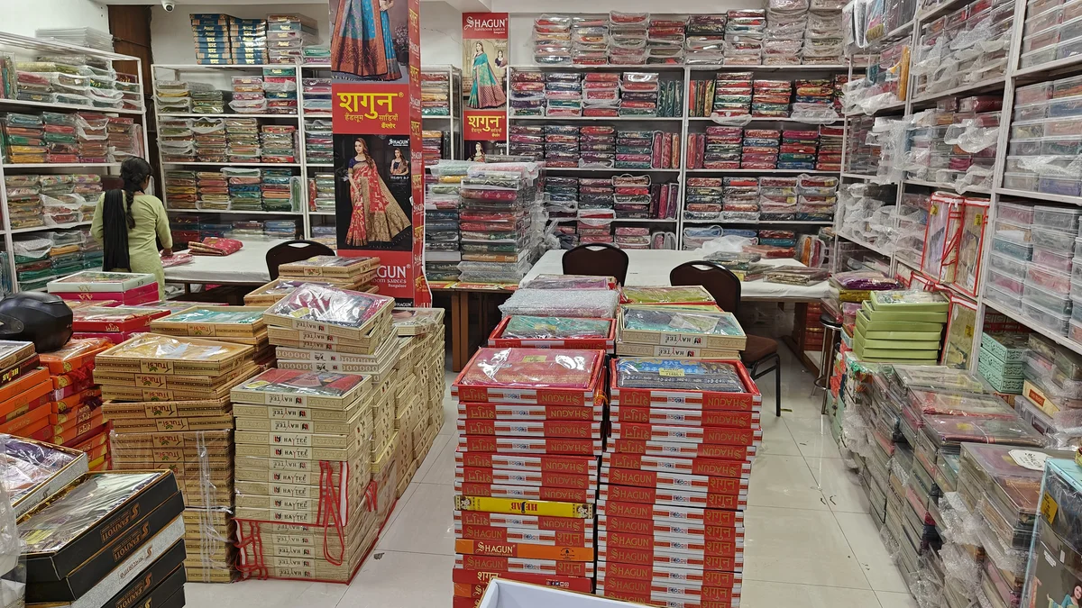 Boxed Banarasi and Bangalore silk saree collections at Santosh Synthetics for Ranchi bridal buyers and boutiques